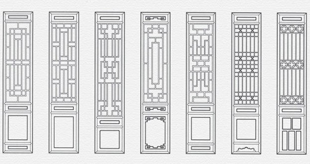 海勃湾常用中式仿古花窗图案隔断设计图